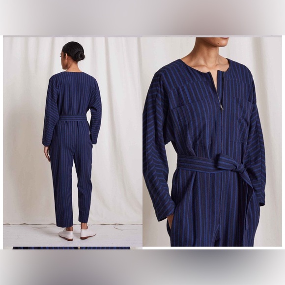 Apiece Apart Mars jumpsuit in navy winter stripes size large - Picture 8 of 16